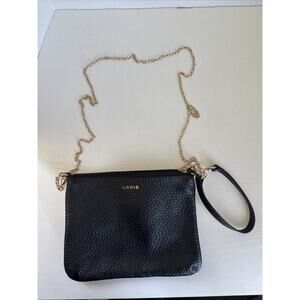 Lodis Black Leather Small Crossbody Handbag Purse Gold Chain Strap 9 x 7 in